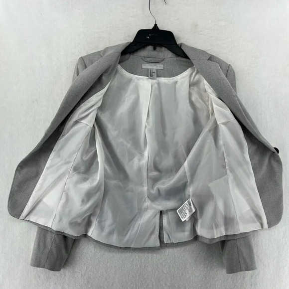 H&M Blazer Women's Sz 6 Gray Houndstooth Lined Pocket Long Sleeve Basic Jacket - Picture 10 of 13